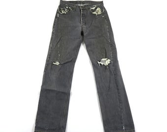 LEVIS 501 Button Fly Jeans Faded Black, Made USA, Sz 28x34 Measured 27x30