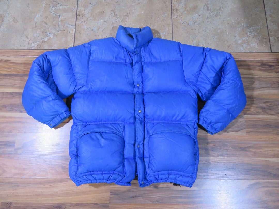 Vintage 1970s Jones Quilted Down Filled Blue Puffer Jacket Coat Zip and ...