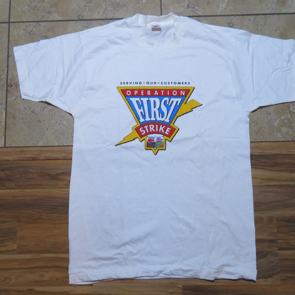 Vtg NWOT Pepsi - Operation First Strike T-Shirt White Blue Red Gold Short Sleeves Fruit of the Loom Made in USA Sz XL