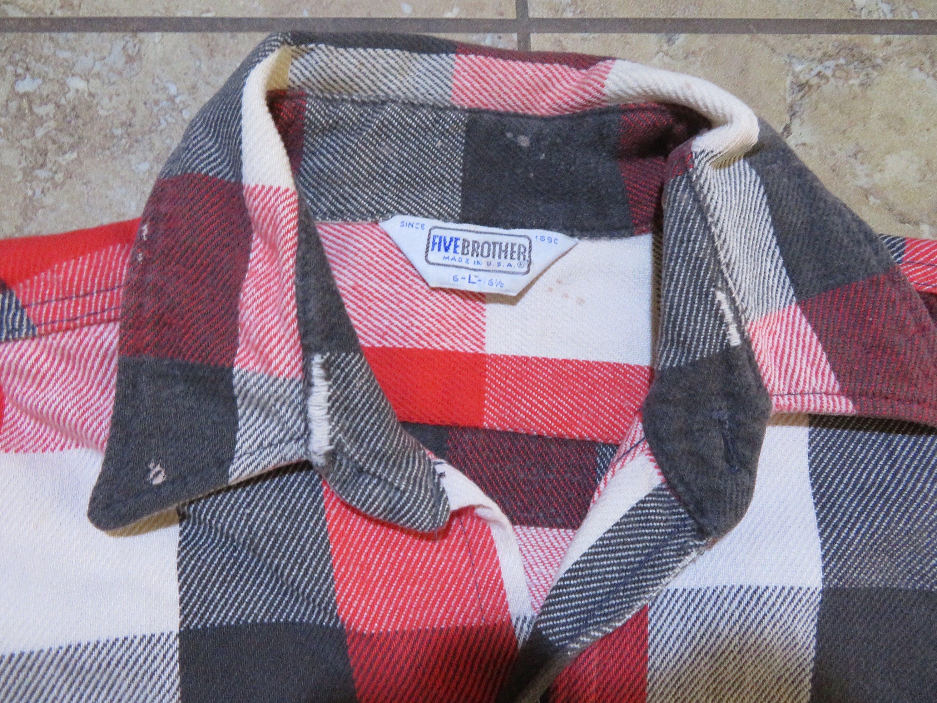 Vintage Five Brother Flannel Shirt Ivory Red Black Plaid