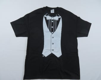 Psuedo Faux Tuxedo Black T-shirt Sz XL 1990s J10