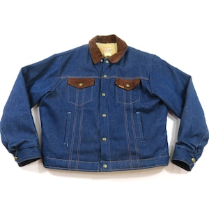 Key Saddle King Denim Sherpa Jacket Dark Blue Sz 46 Reg 1980s