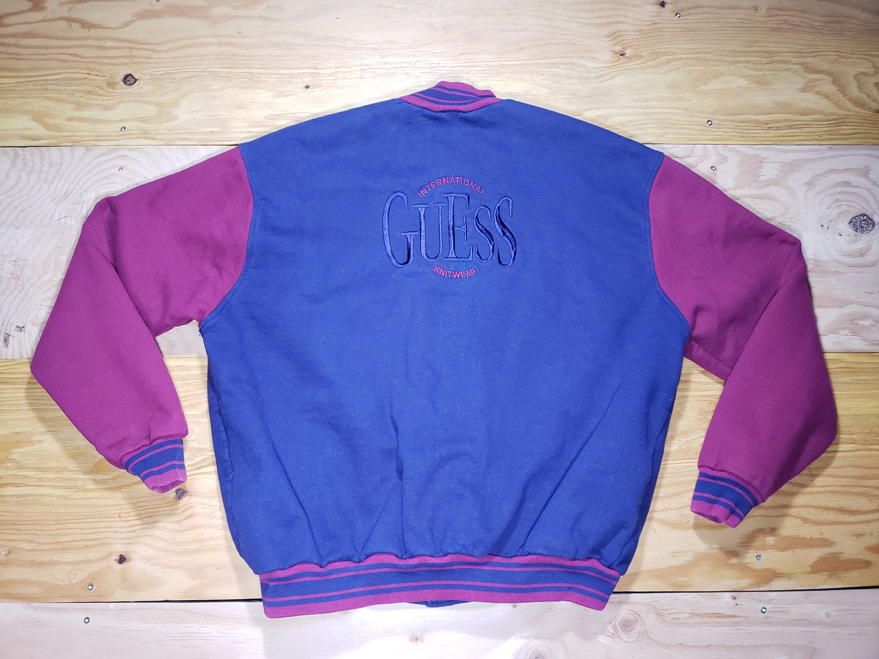 OLD GUESS　アメリカンチーム　袖レザー　刺繍　ヴァーシティージャケット Vintage guess varsity leather - Gem