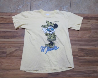 Vintage Minnie Mouse Sunglasses Leopard Print Skirt Florida Light Yellowish Peach Colored T-shirt Sz L