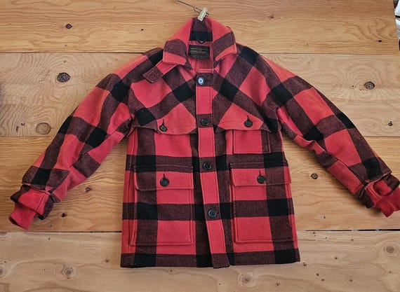 Vintage Eddie Bauer Buffalo Plaid Wool Jacket Mackinaw Cruiser Red