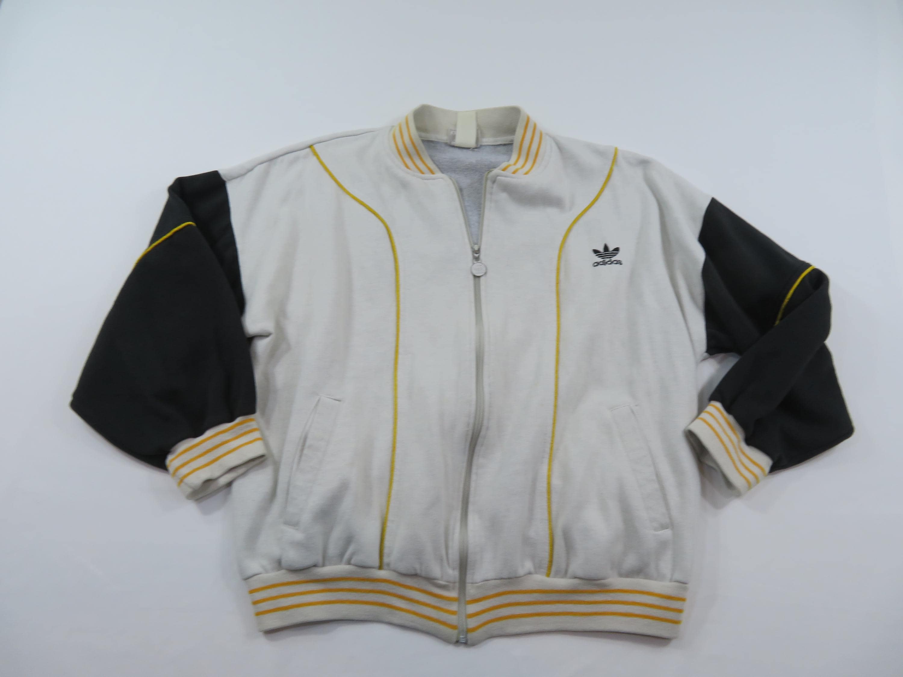 80s Adidas Track Jacket White Black Yellow Stipe Sz XL - Etsy