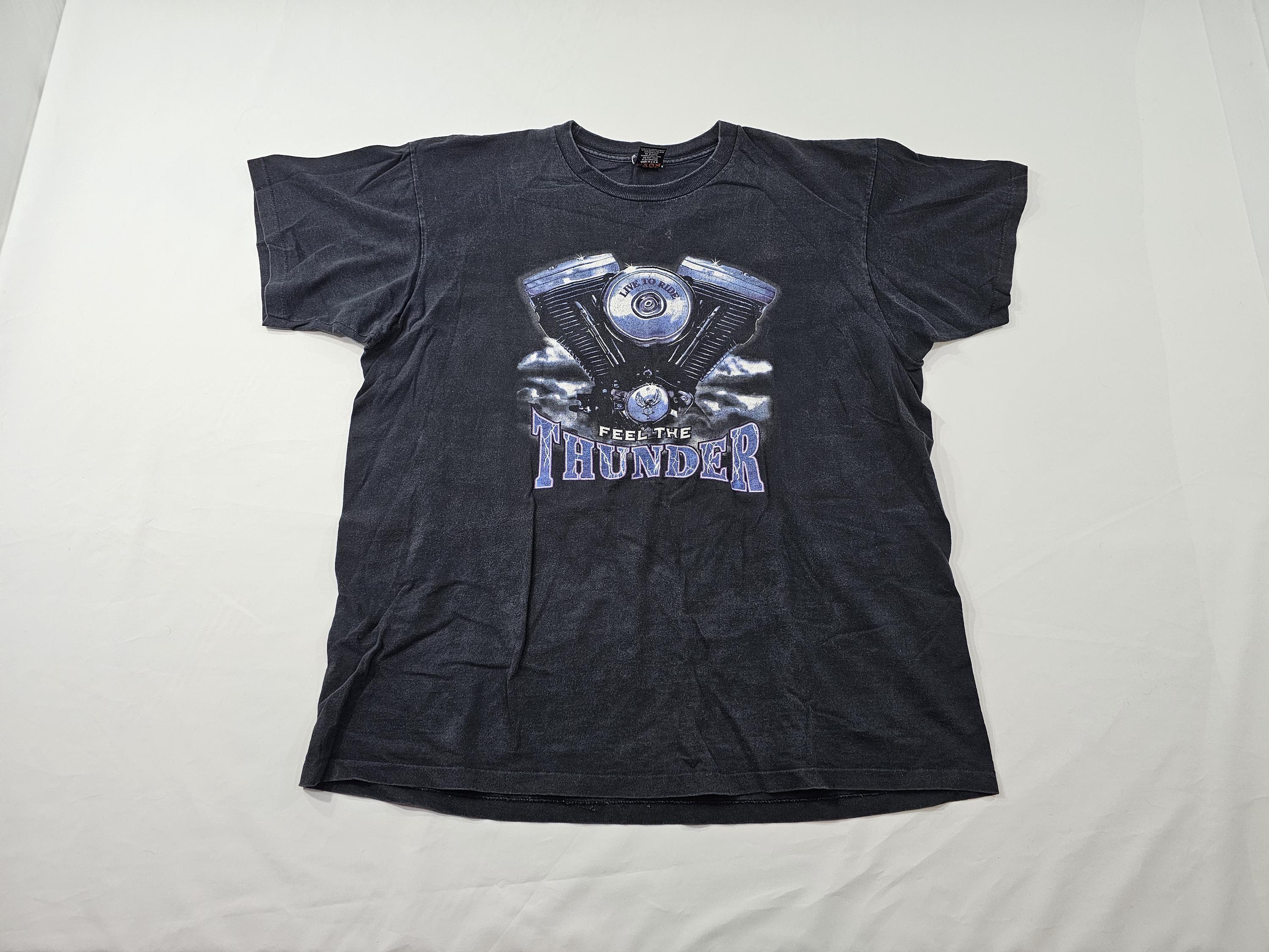 Vintage Feel the Thunder Harley Davidson Black T-shirt Sz XL Omaha