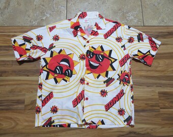 Vintage Sonic All Over Print Hawaiian Style Button Up Shirt Red White Yellow Sz S-M Sun