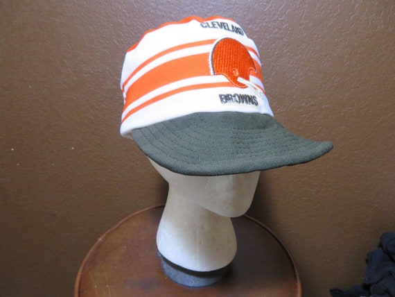 Vintage Cleveland Browns Football Striped Snapback Hat Cap Orange White  Black Brown 1980s Made in USA Classic Stripes Brand Trucker Baseball 