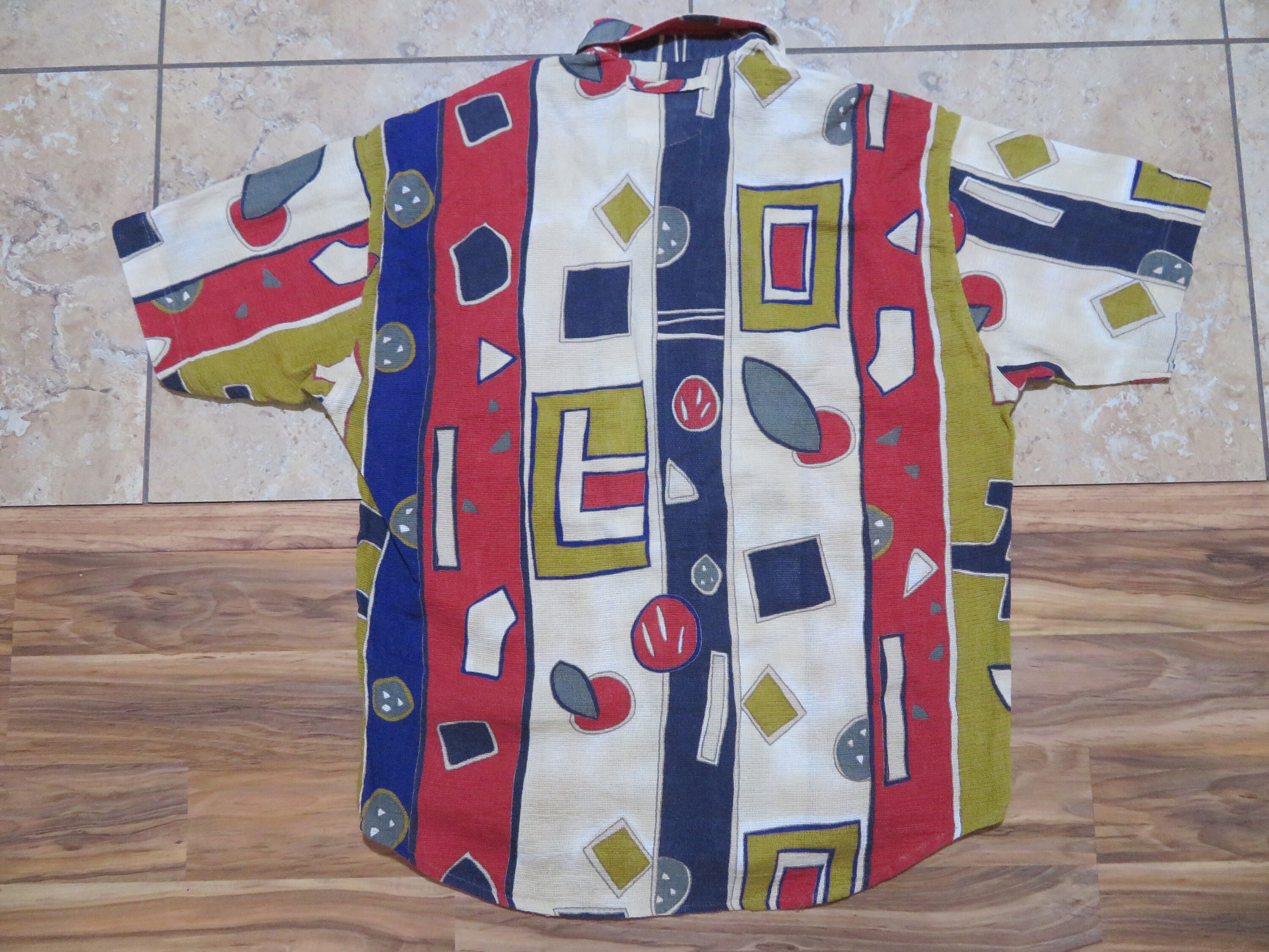 Vintage Hutspah Men's Button Up Multicolor Retro Geometric Shirt Large  FLAWS