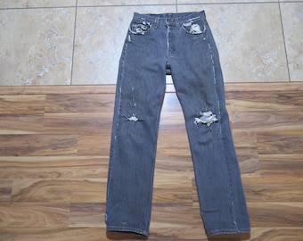LEVIS 501 Button Fly Jeans Faded Black, Made USA, Sz 28x34 Measured 27x30