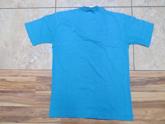 Vintage JC Penney Towncraft Pocket T-shirt Aqua Blue Striped Made 