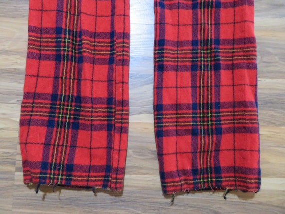 Vintage English Wool Plaid Pants Zip Fly RED Blac… - image 6