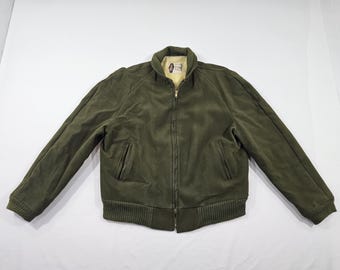 Penney's Sports Outwear Faux Fur Lined Faux Suede Green Jacket Sz M Vintage