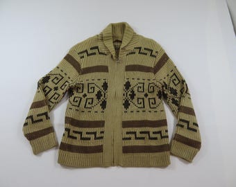 Pendleton BIG LEBOWSKI Dude Sweater, Cowichan Shawl Collar Tan Brown Men's Sz M 1970s