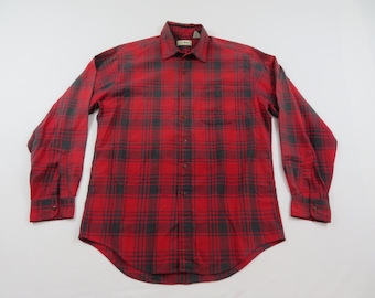 LL Bean Flannel Shirt, Lumberjack Buffalo Plaid Red Charcoal Gray Sz L 1990s