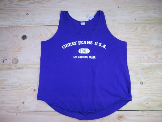 Vintage 1990s Guess Jeans USA Purple White Tank T… - image 1