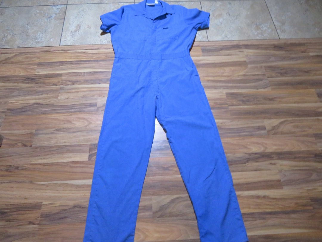 Vintage 1990s Dickies Brand Lightweight Coveralls Work Short Sleeves Blue Zip Front Sz 44 Long
