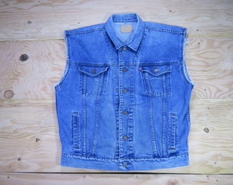 Levis Medium Wash Blue Denim Vest Jacket Sz XL