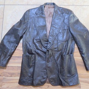VTG Peters Brand Blazer-Style Outerwear Soft Leather Jacket All Weather Sportswear Very Dark Brown 4 Pocket 2 Button Made in USA Sz 44