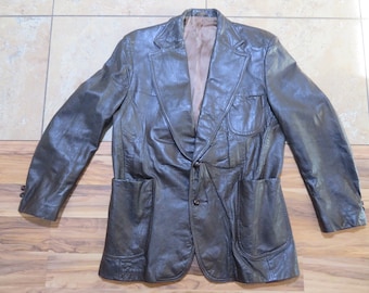 Peters Soft Leather Jacket Blazer Dark Brown 2 Button Made in USA Sz 44 1960s