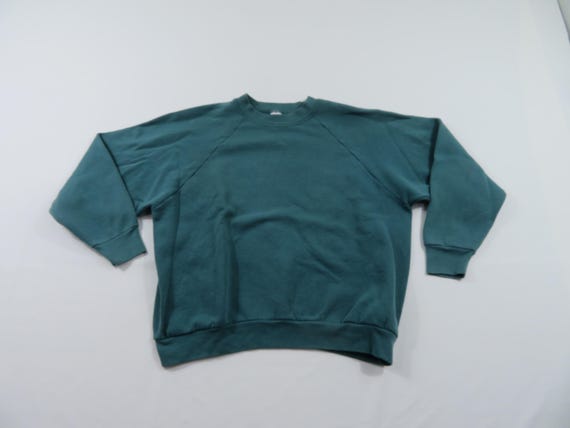 Fruit of the Loom Blank Plain 50/50 Green Raglan Sweatshirt Womens Sz L 90s