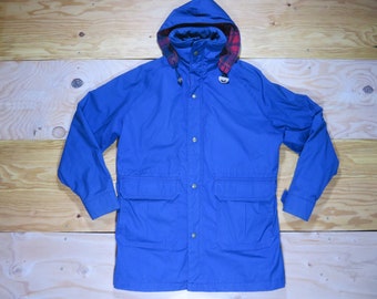 Vintage Woolrich Coat Jacket Blue Flannel Lined Sz M Ski Outdoor Hooded