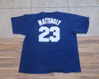 Vintage New York Yankees Don Mattingly Blue White T-shirt Majestic Cooperstown Collection Brand Sz 2XL