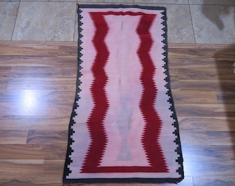 Vintage Navajo Wool Rug Eye Dazzler Blanket Native Gray Black Red Sz  57 x 30 Southwestern