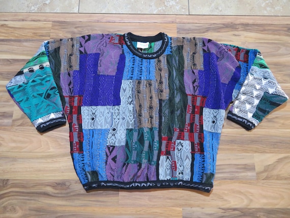 Vintage Coogi Knit Sweater Sz L Green Purple Blue