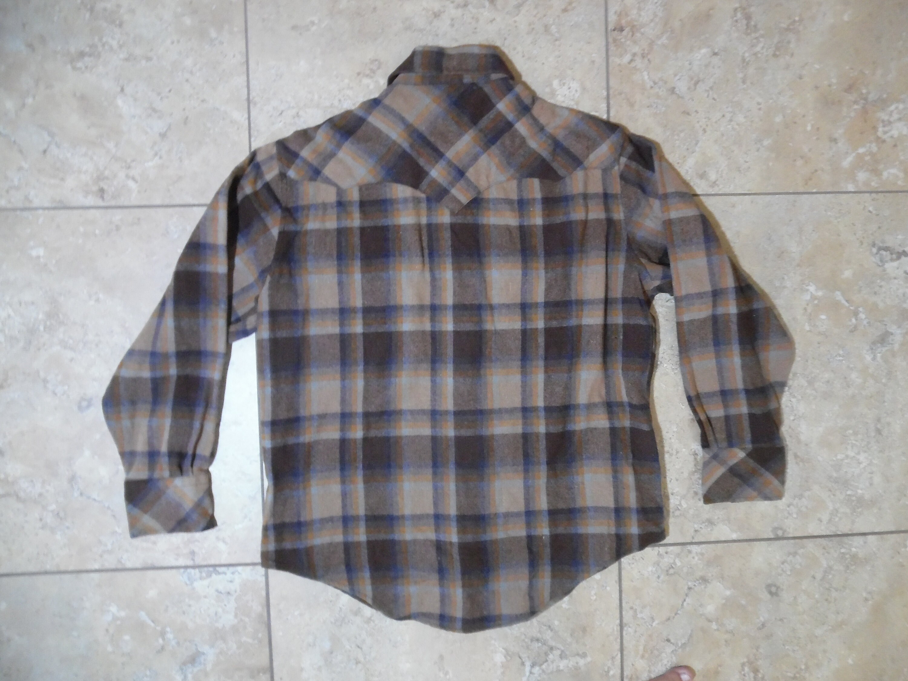 VTG Kmart Wool Pearl Snap Brown Plaid 