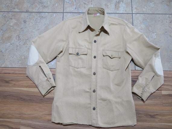Vintage Levi's Big E Denim Shirt Button up BEIGE Elbow - Etsy