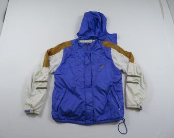 NIKE International Jacket, Hooded Windbreaker, Purple White Gold Sz M 1990s