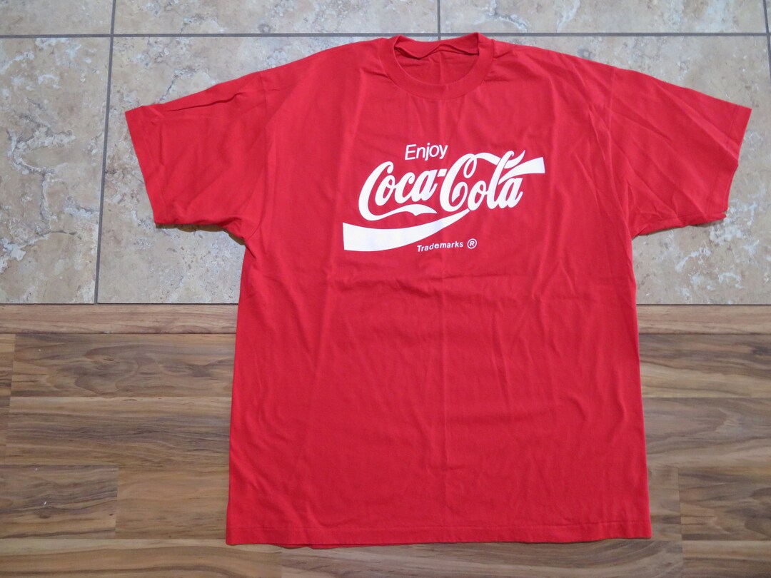 Vintage Enjoy Coca-cola T-shirt Red White Graphics Double Sided