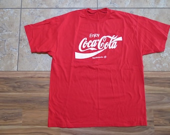 Vintage Enjoy Coca-cola T-shirt Red White Graphics Double Sided