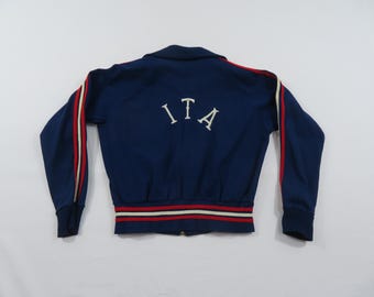 1950s/60s ITA College Track Jacket Coat Blue Womens Sz XS-S VV10