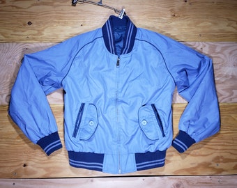 Vintage Carl Michaels Brand Casual Reversible Bomber to Windbreaker Jacket Blue Zip Front Sz L Golf