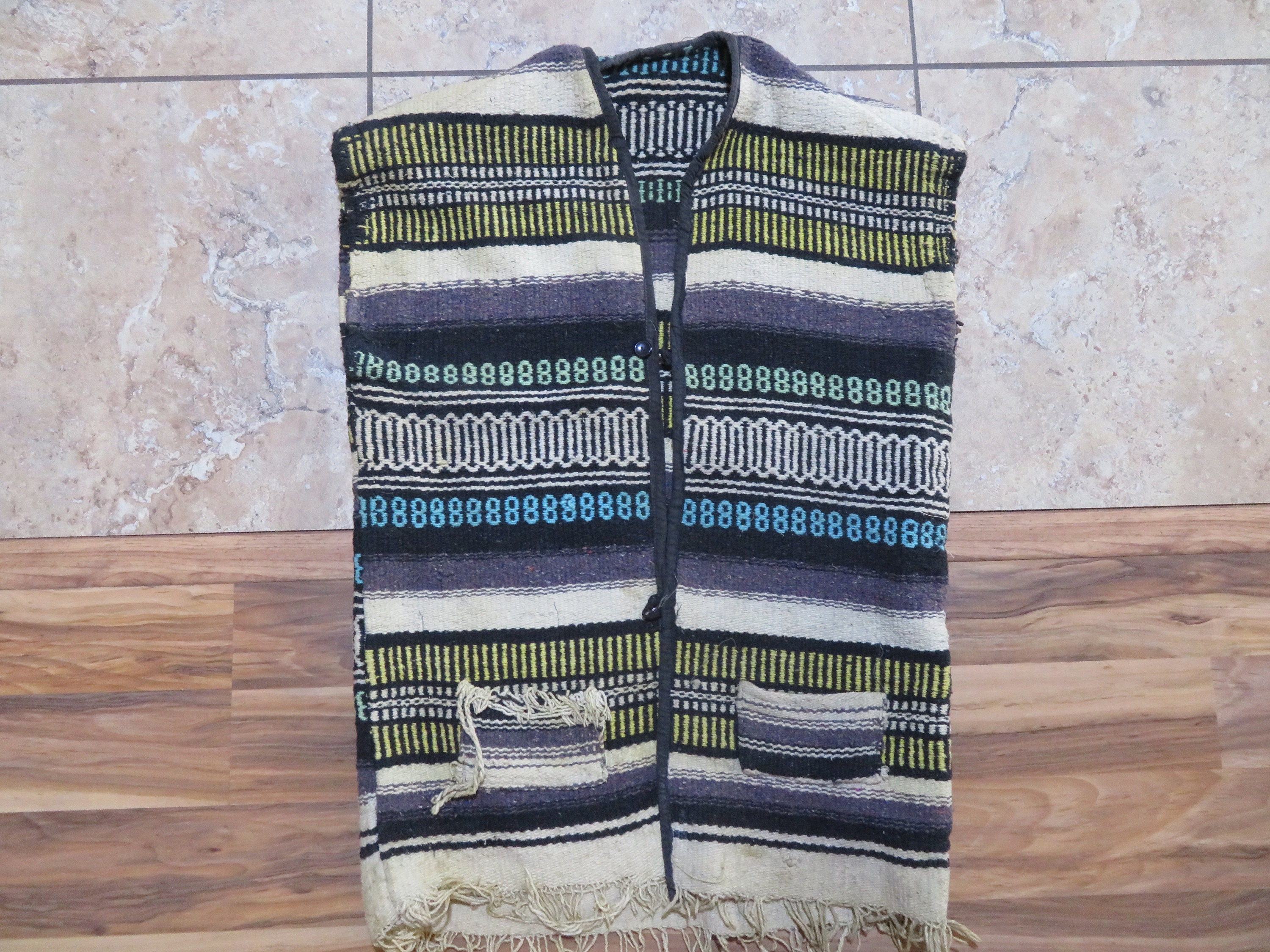 Vintage Baja Mexican Biker Woven Style Vest Drug Rug Beige - Etsy