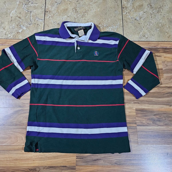 Vintage Deep River Green White Red Purple Collared Long Sleeve Polo Rugby Style Shirt Sz L-XL?