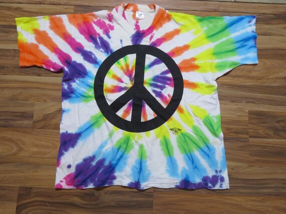 Vintage Peace Symbol Tye Dye Green Yellow Purple … - image 1