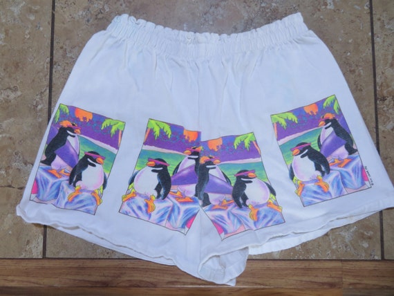 VTG 1991 Sun Lover Pull-On Shorts Penquins WHITE … - image 1