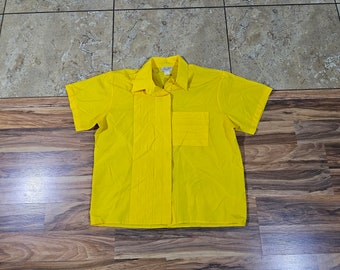 Camisa vintage Laura Scott amarela com botões em poliéster, tamanho 16, feminina