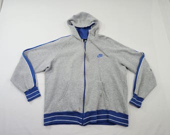 80s NIKE Zip-Up Hoodie Sweatshirt GRAY Blue Sz XL