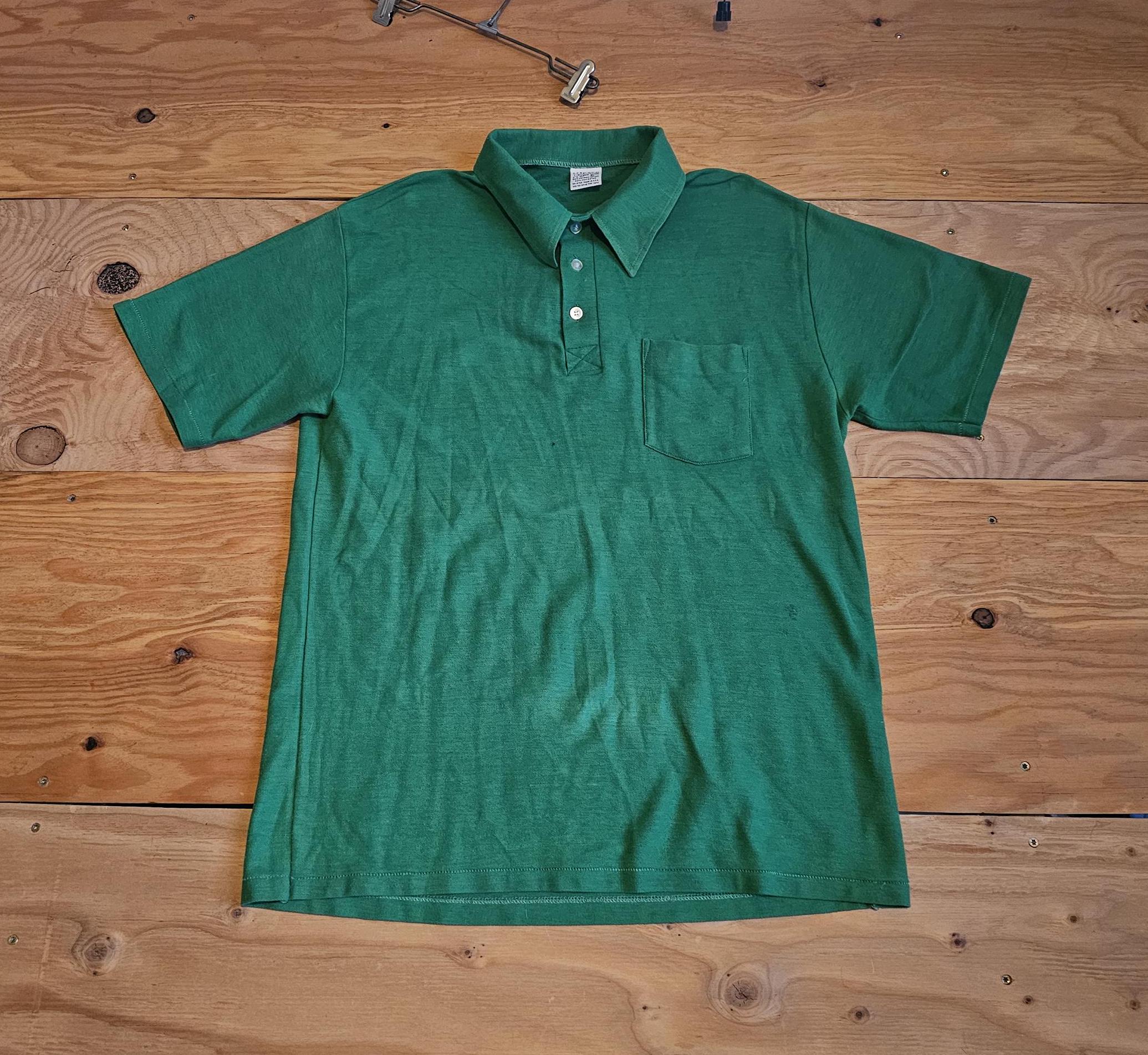 Vintage 80s Made in USA Golf Polo 1/4 Button 50/50 Collared Shirt Green Sz L-XL? with pocket
