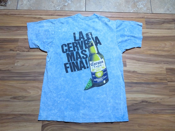 Vintage Corona Las Cerveza Mas Fina Blue T-shirt … - image 1