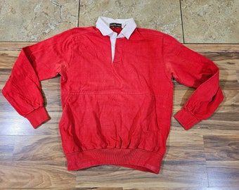 vintage Savile Row Rugby Sweatshirt Style Chemise Manches Longues Rouge Blanc Taille M-L ? vérifier les mesures