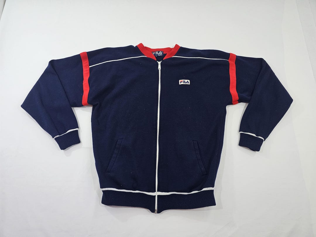 70s/80s FILA Knit Jacket, Blue, Embroidered Logo Sz L - Etsy