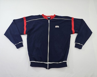 70s/80s FILA Knit Jacket, Blue, Embroidered Logo Sz L
