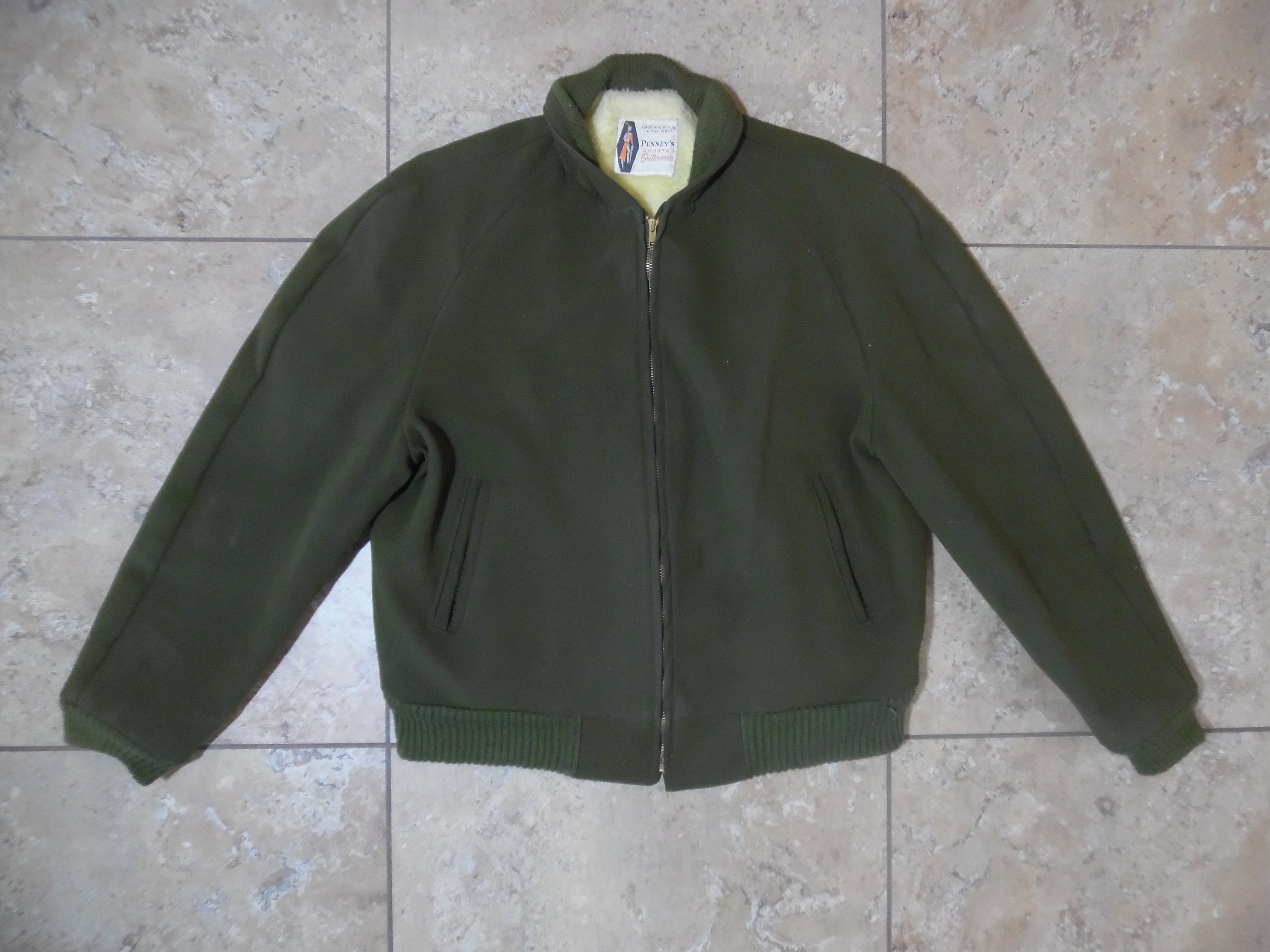 VTG Penney s Sports Outwear Faux Fur Lined Faux Suede Green Jacket