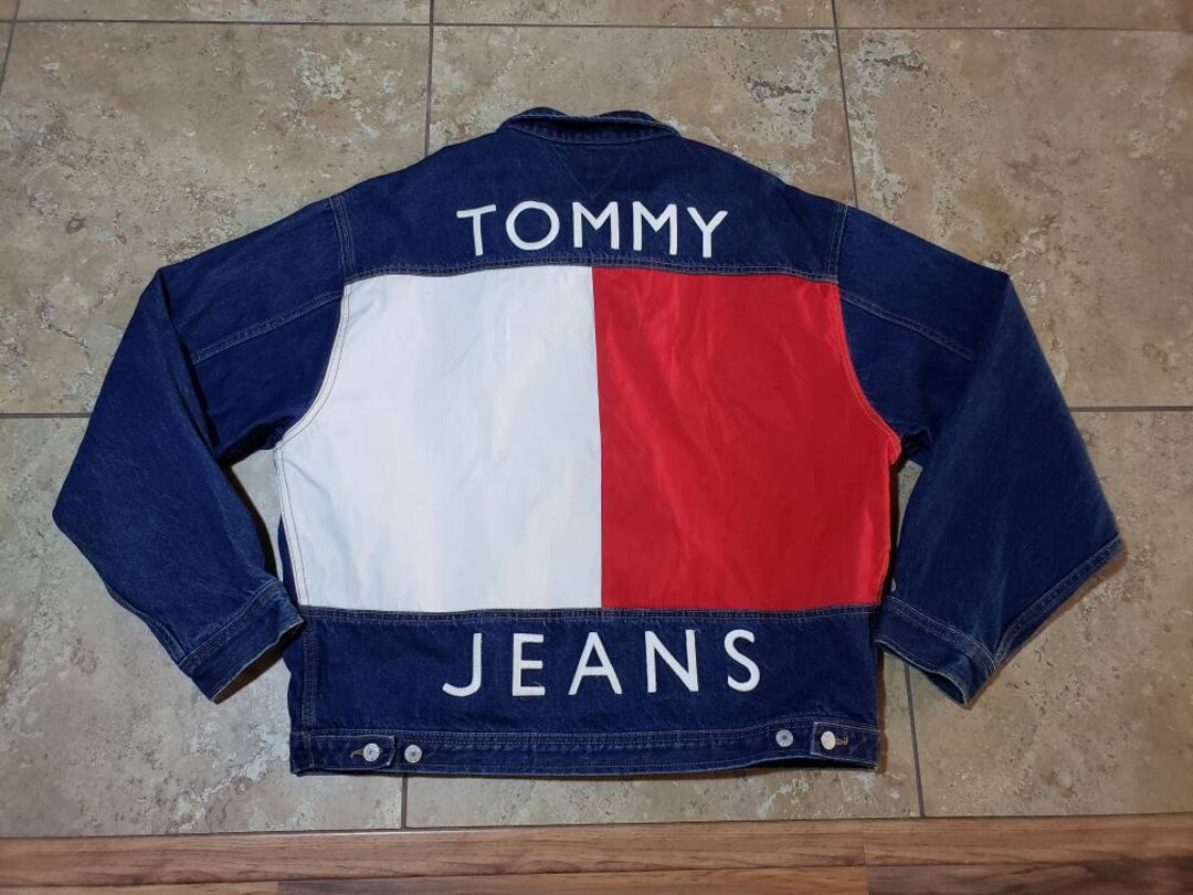 Vintage Tommy Hilfiger Big Logo Dark Wash Denim Etsy Finland